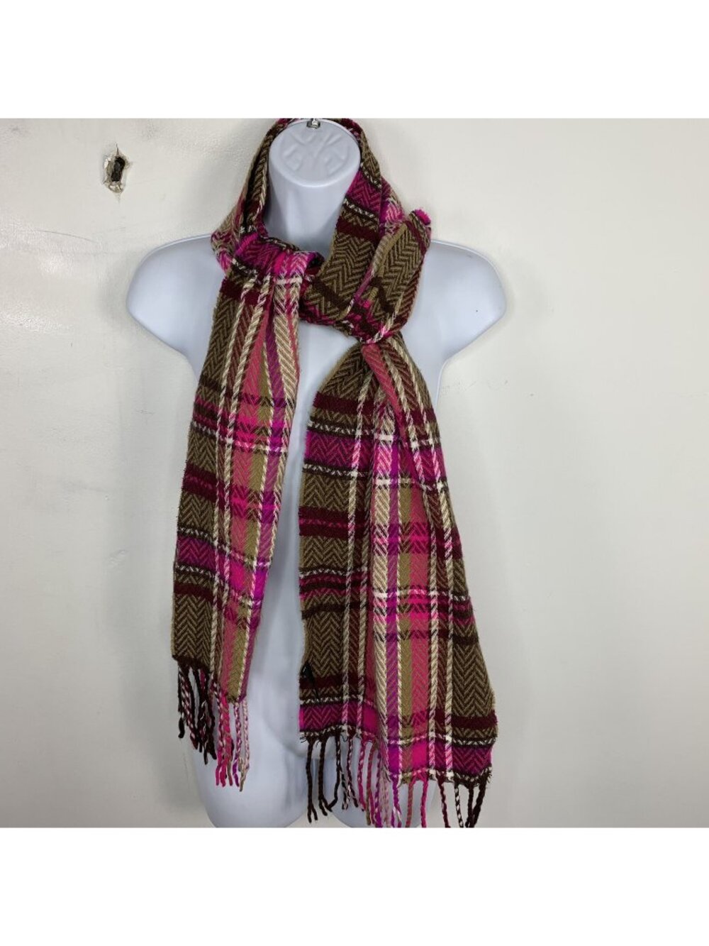 Mix It Rectangle Fleece Scarf Tan Pink Plaid Winter Cozy Core Prep LK27